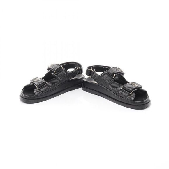 Chanel Sandals 19 Dizeneuf Matelasse G35927 Black Leather Sandals Women's Used A - Picture 3 of 9